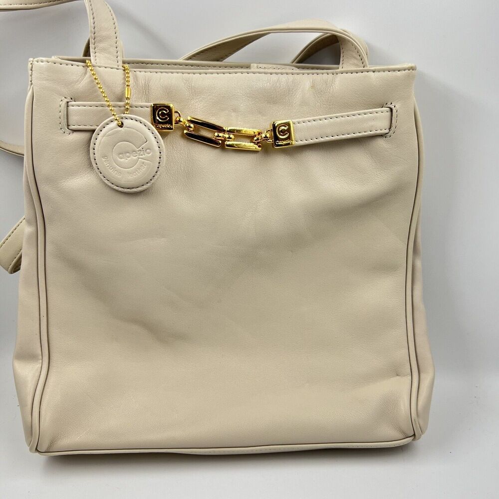 Capezio Ivory Cream Leather Purse Gold Tone Hardware Zip Shoulder Bag